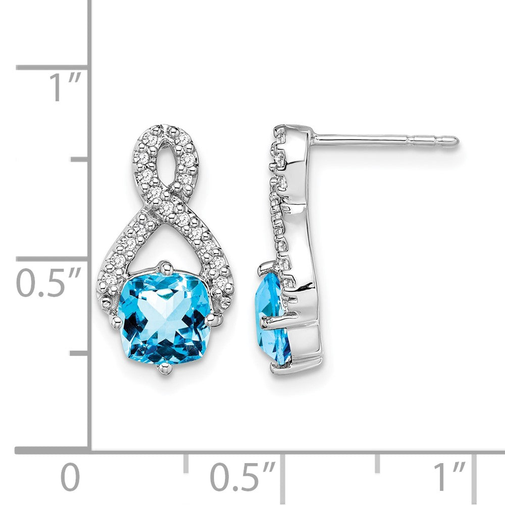 14k White Gold Blue Topaz and Real Diamond Earrings