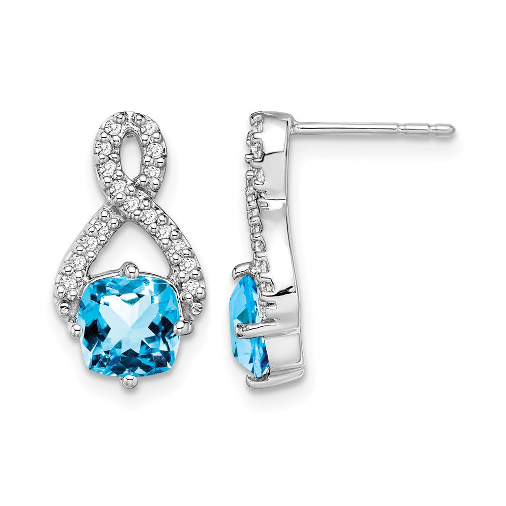 14k White Gold Blue Topaz and Real Diamond Earrings