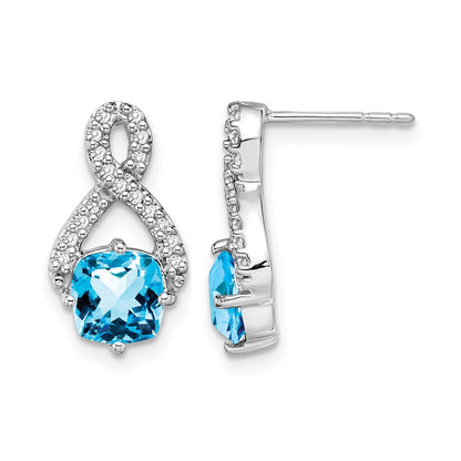 14k White Gold Blue Topaz and Real Diamond Earrings