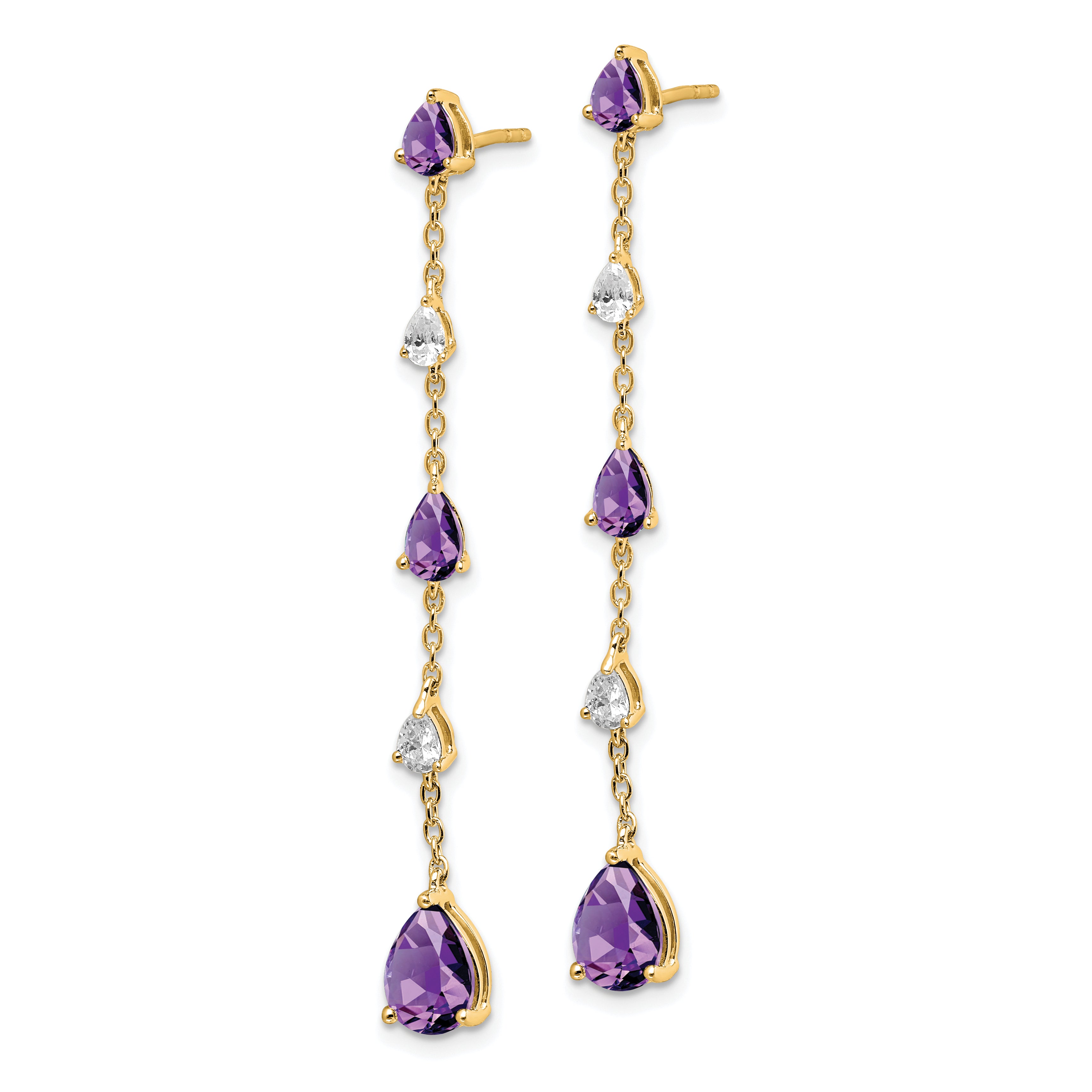 14k Yellow Gold Amethyst and White Topaz Dangle Earrings