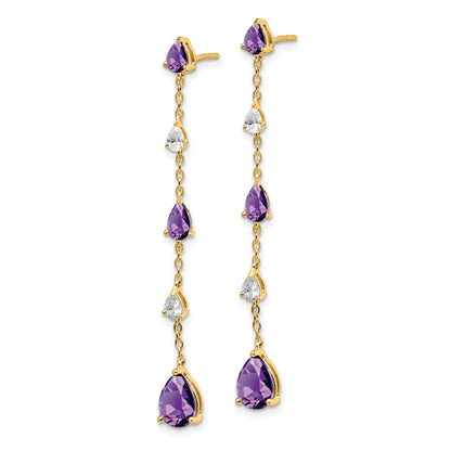 14k Yellow Gold Amethyst and White Topaz Dangle Earrings