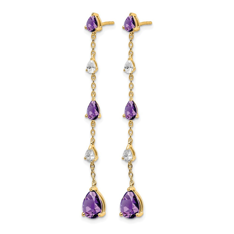 14k Yellow Gold Amethyst and White Topaz Dangle Earrings