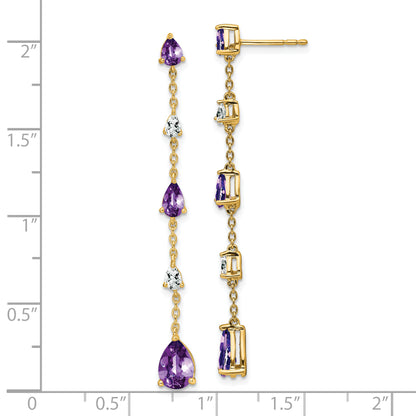 14k Yellow Gold Amethyst and White Topaz Dangle Earrings