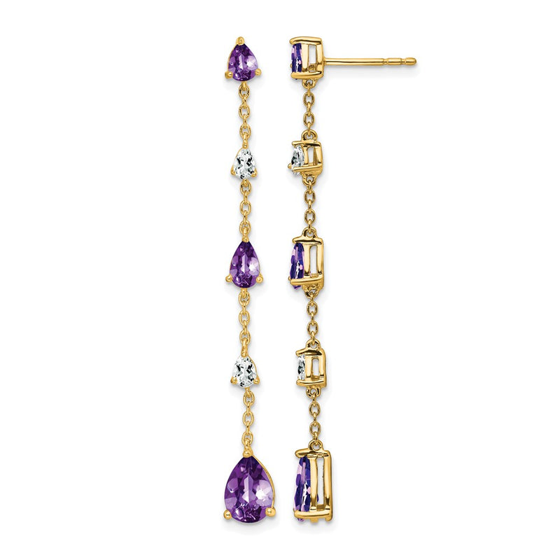 14k Yellow Gold Amethyst and White Topaz Dangle Earrings