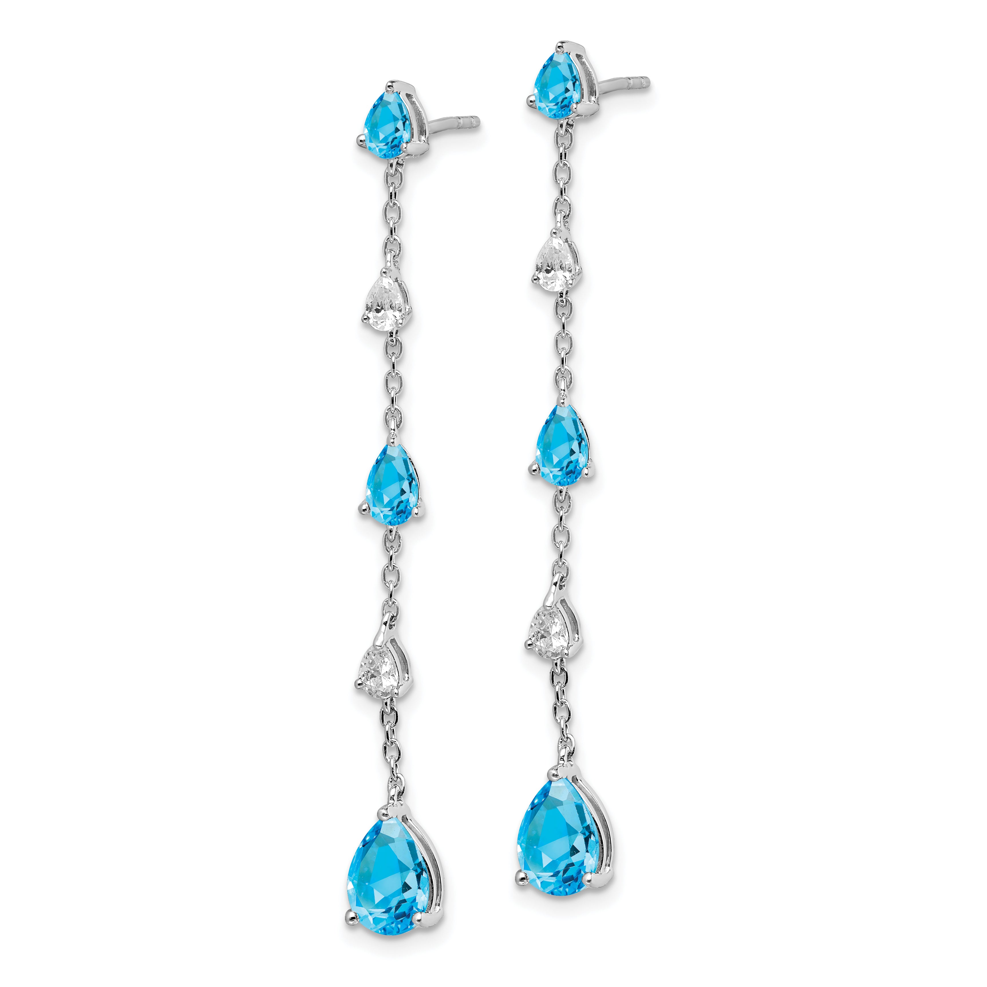 14k White Gold Blue Topaz and White Topaz Dangle Earrings