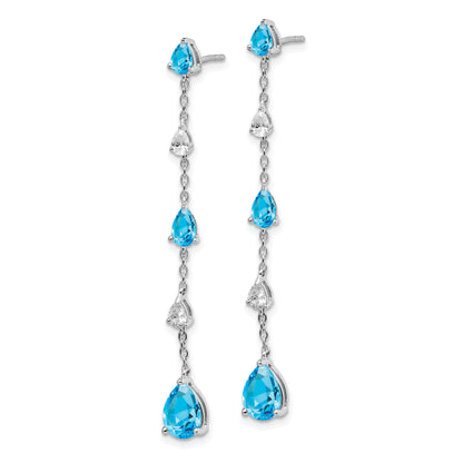14k White Gold Blue Topaz and White Topaz Dangle Earrings