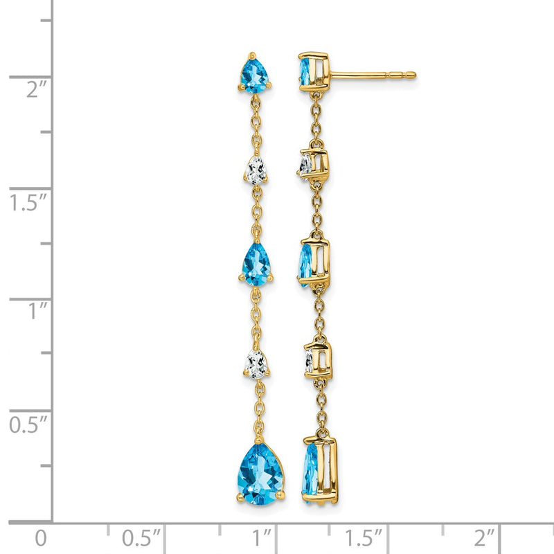 14k Yellow Gold Blue Topaz and White Topaz Dangle Earrings