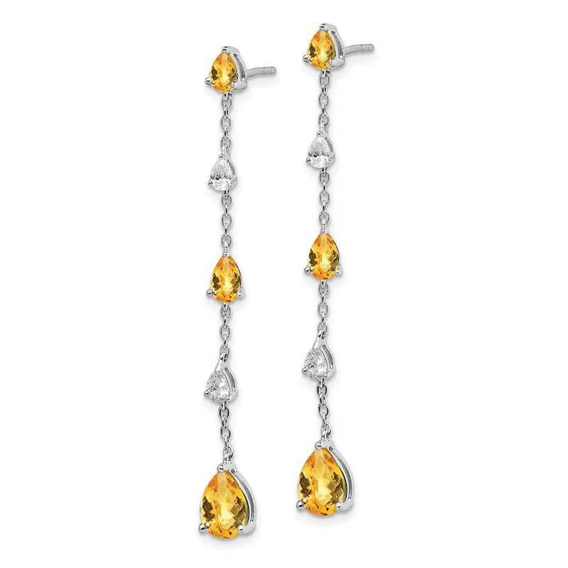 14k White Gold Citrine and White Topaz Dangle Earrings