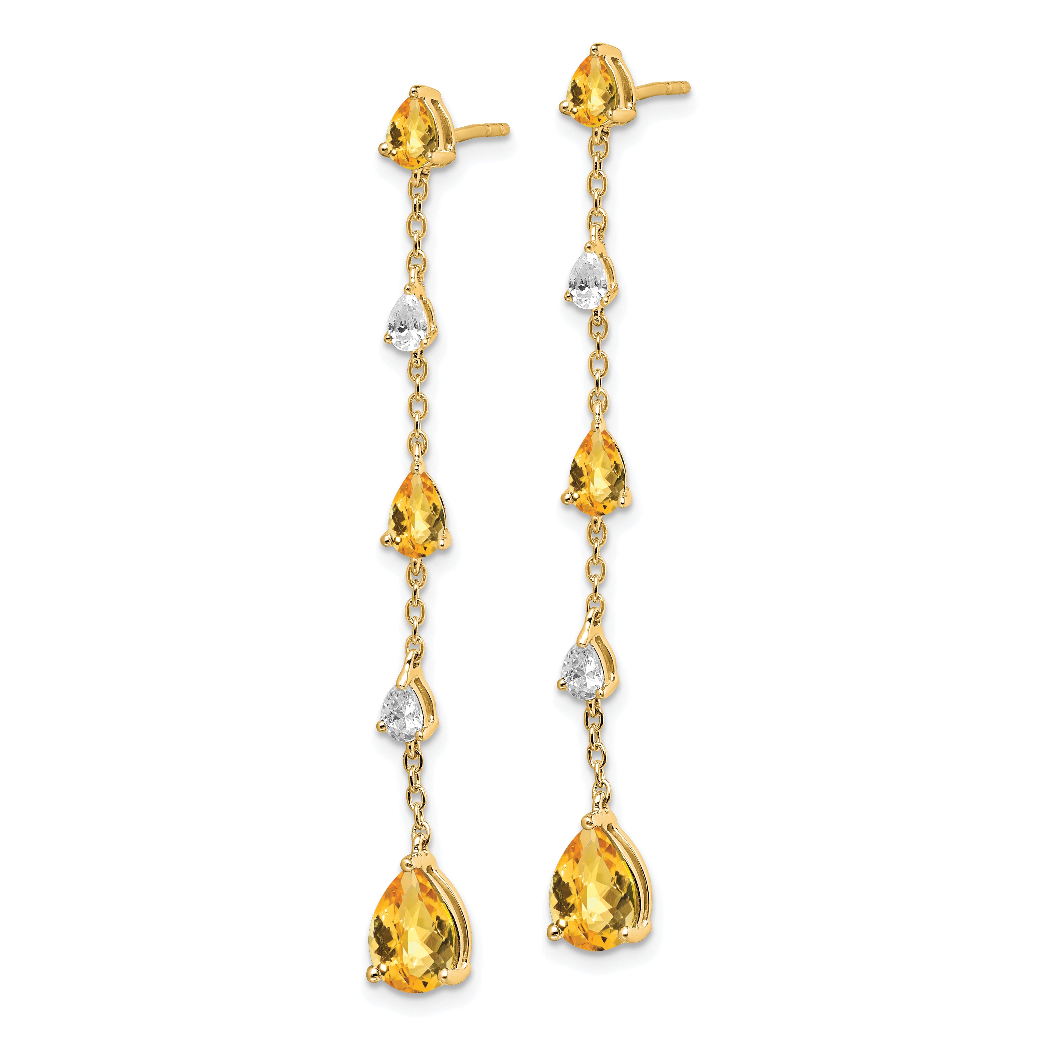 14k Yellow Gold Citrine and White Topaz Dangle Earrings