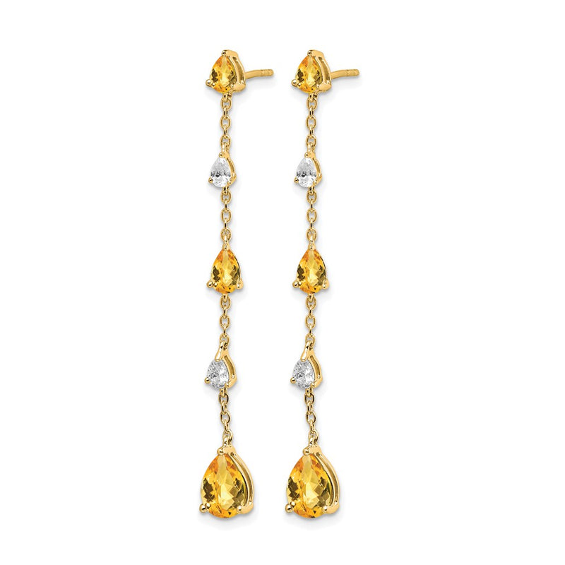 14k Yellow Gold Citrine and White Topaz Dangle Earrings