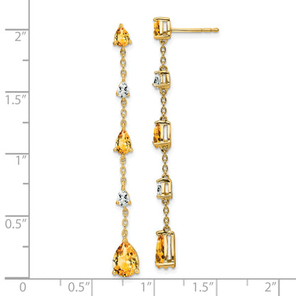 14k Yellow Gold Citrine and White Topaz Dangle Earrings