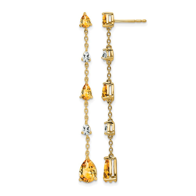 14k Yellow Gold Citrine and White Topaz Dangle Earrings