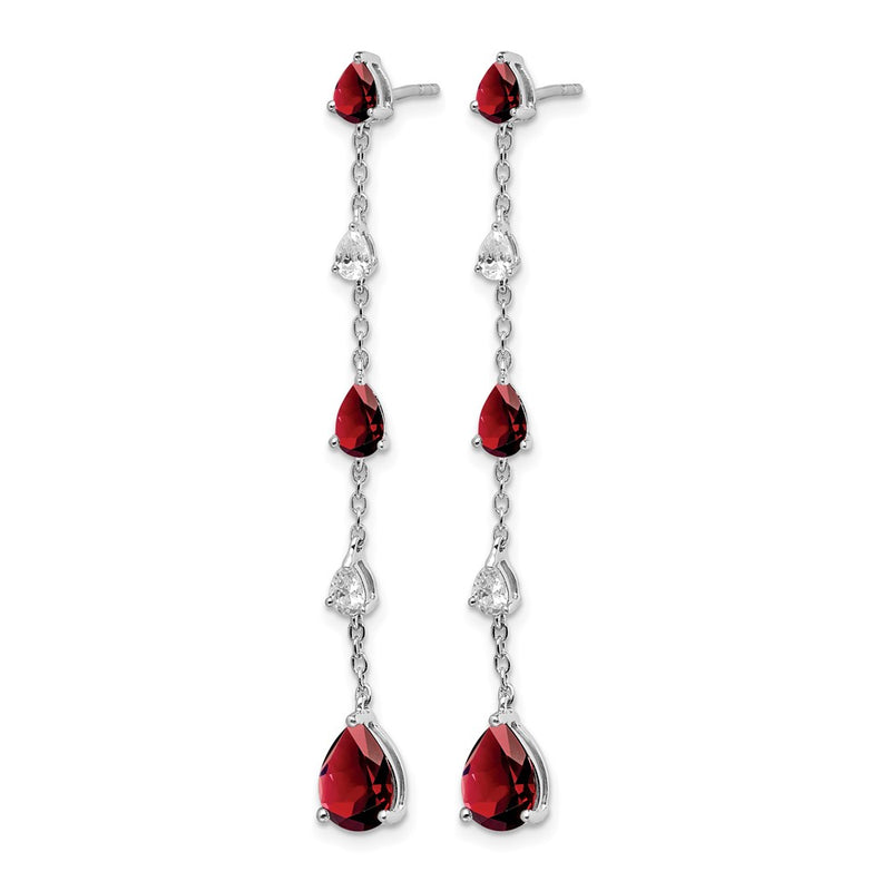 Solid 14k White Gold Simulated Garnet and Topaz Dangle Earrings