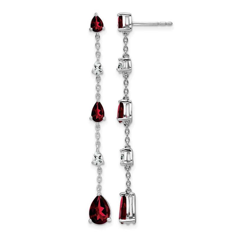 Solid 14k White Gold Simulated Garnet and Topaz Dangle Earrings