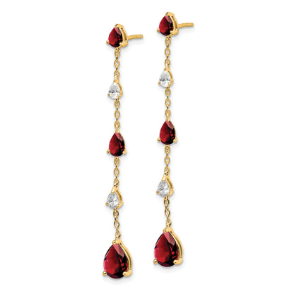 Solid 14k Yellow Gold Simulated Garnet and White Topaz Dangle Earrings