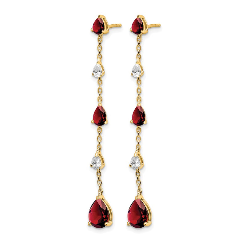 14k Yellow Gold Garnet and White Topaz Dangle Earrings