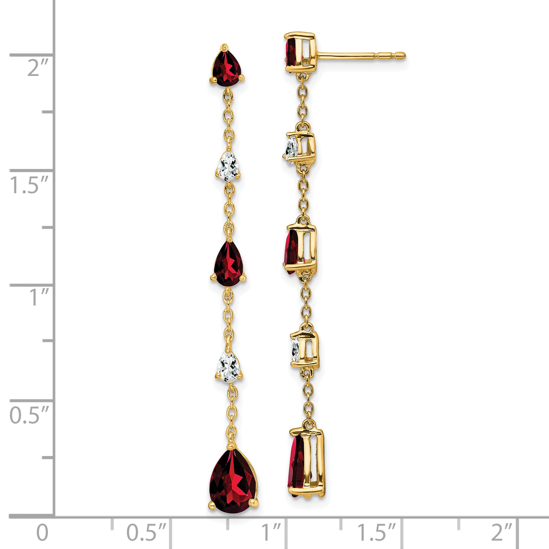 Solid 14k Yellow Gold Simulated Garnet and White Topaz Dangle Earrings
