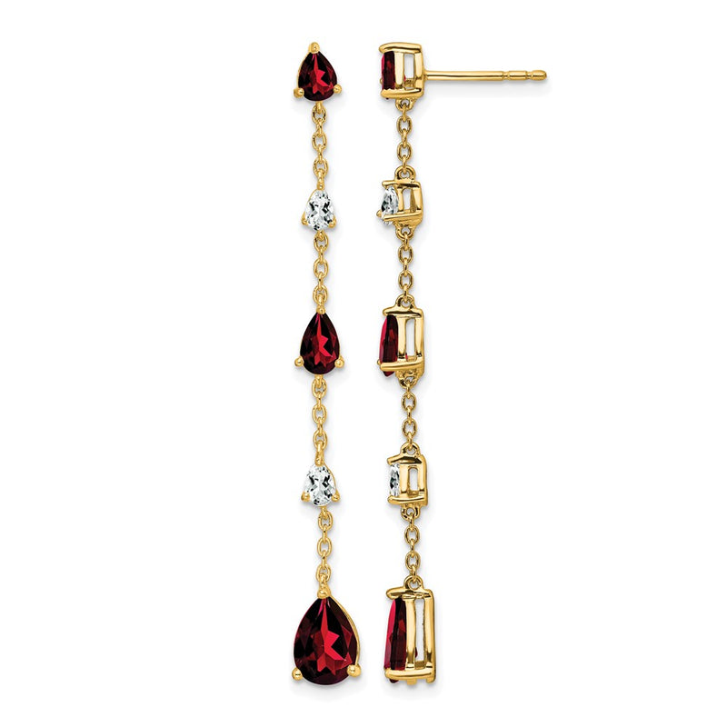 14k Yellow Gold Garnet and White Topaz Dangle Earrings