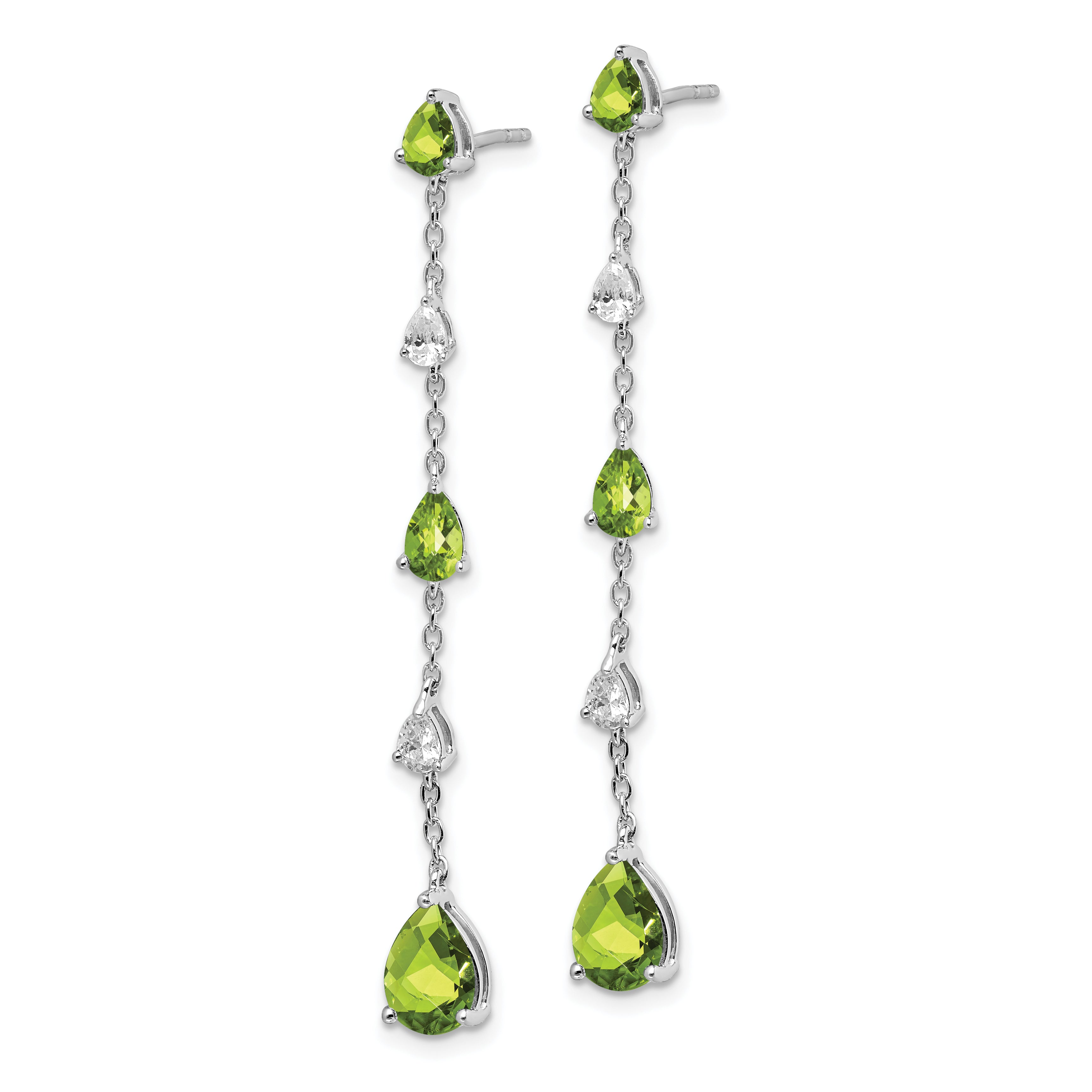 14k White Gold Peridot and White Topaz Dangle Earrings