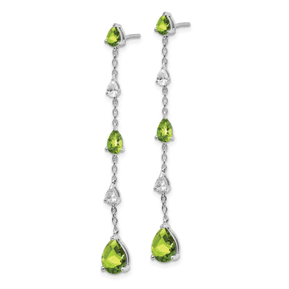 14k White Gold Peridot and White Topaz Dangle Earrings