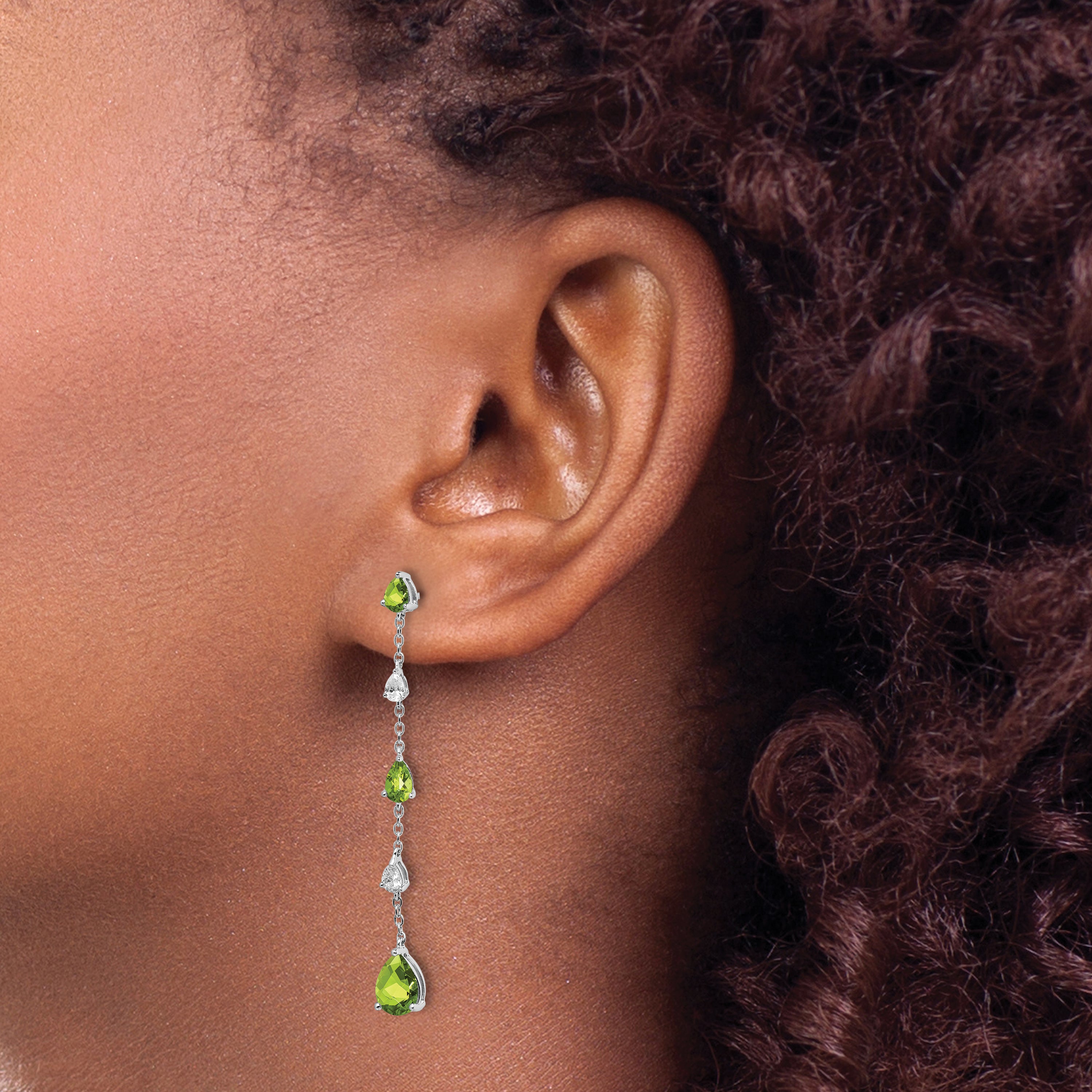 14k White Gold Peridot and White Topaz Dangle Earrings
