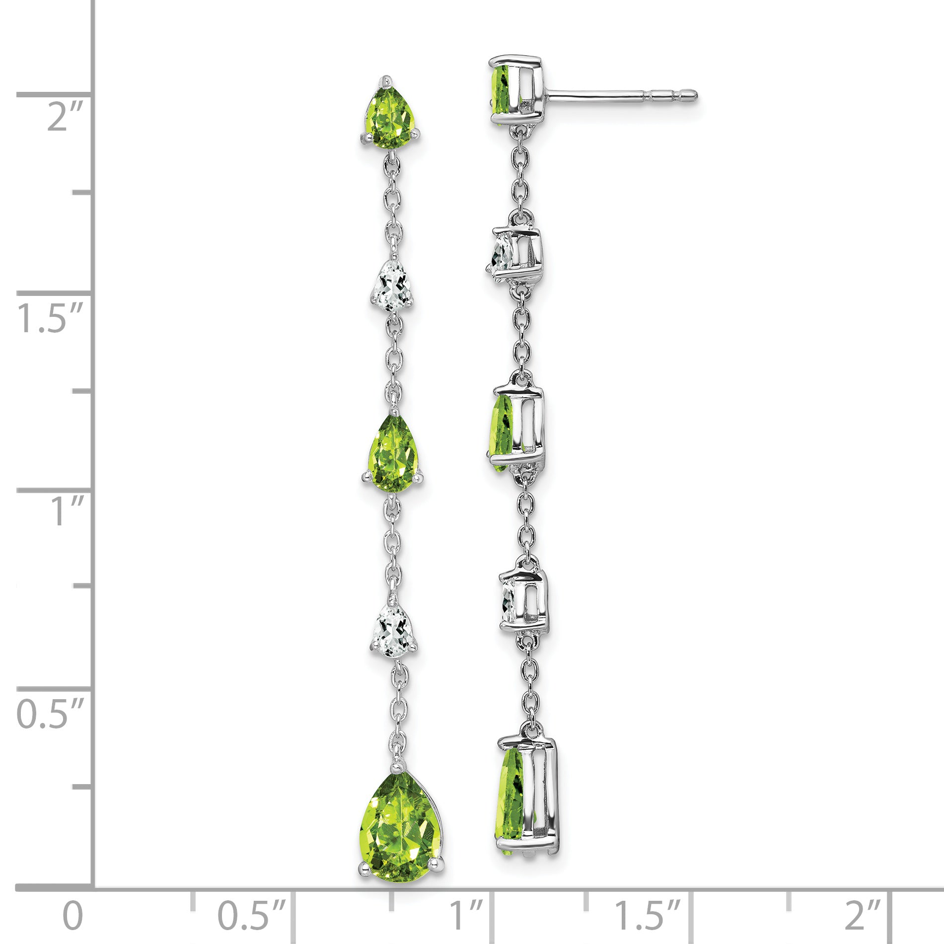14k White Gold Peridot and White Topaz Dangle Earrings