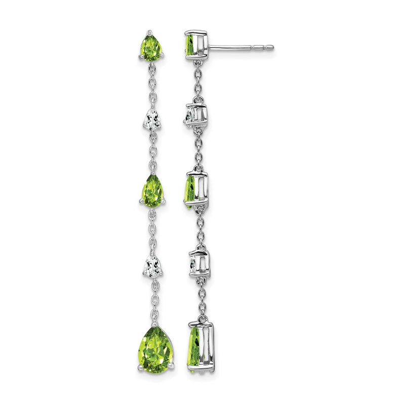 14k White Gold Peridot and White Topaz Dangle Earrings