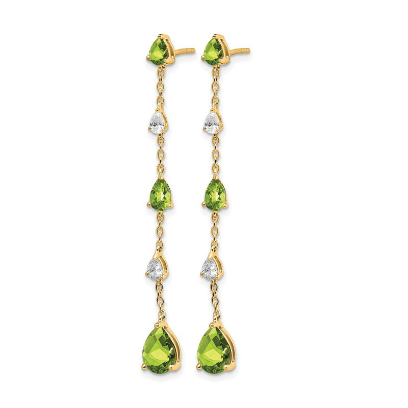 14k Yellow Gold Peridot and White Topaz Dangle Earrings