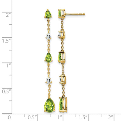14k Yellow Gold Peridot and White Topaz Dangle Earrings