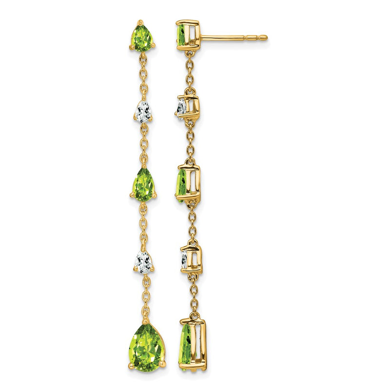 14k Yellow Gold Peridot and White Topaz Dangle Earrings