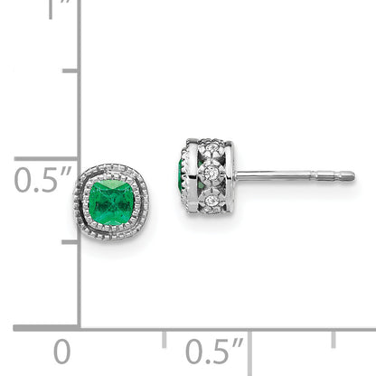 10K White Gold Emerald And Diamond Earrings