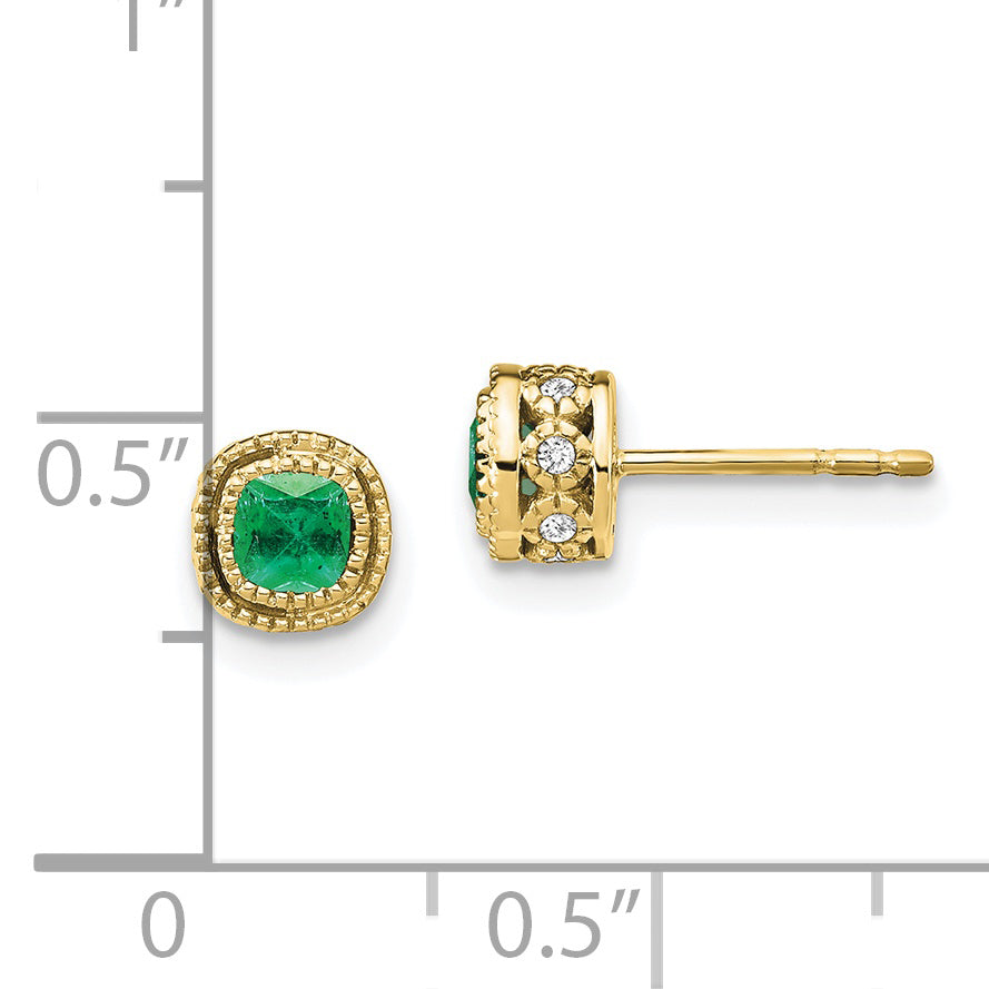 10K Yellow Gold Emerald And Diamond Earrings