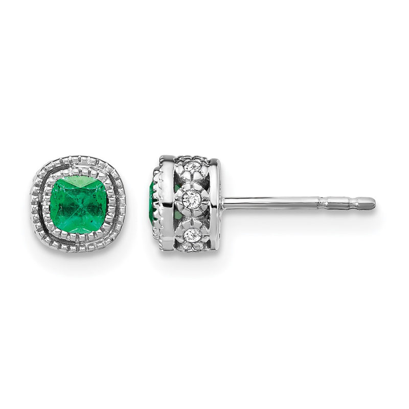 14k White Gold Emerald and Real Diamond Earrings