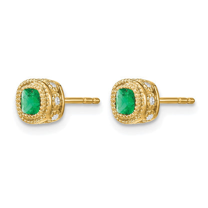 14k Yellow Gold Emerald and Real Diamond Earrings