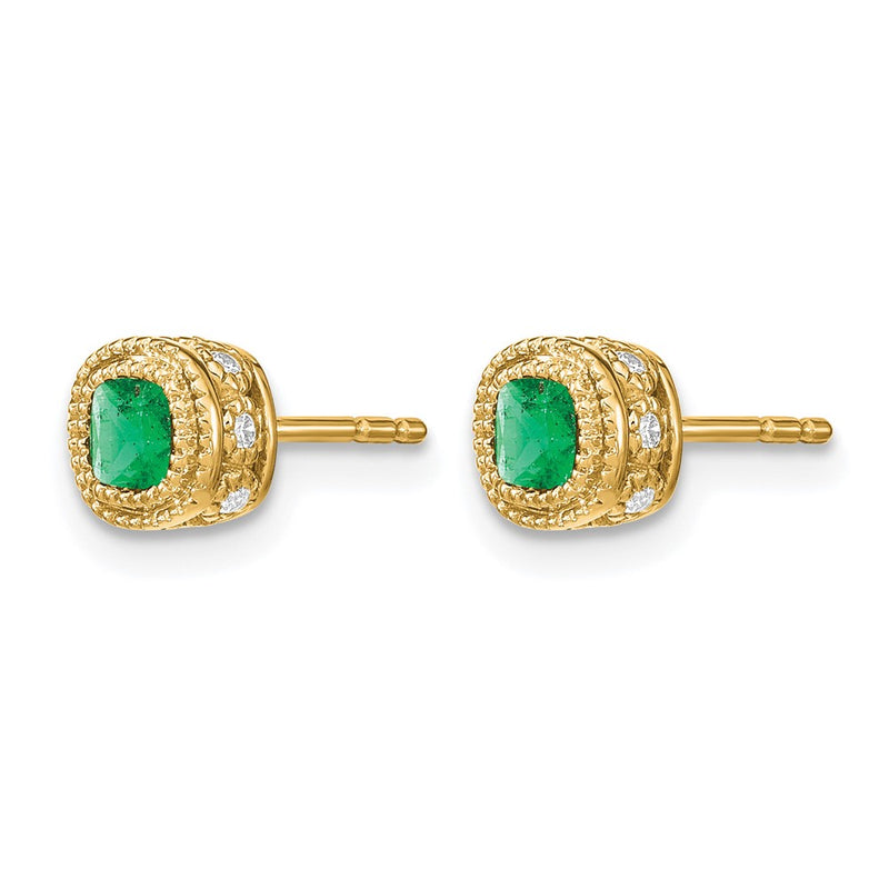 14k Yellow Gold Emerald and Real Diamond Earrings