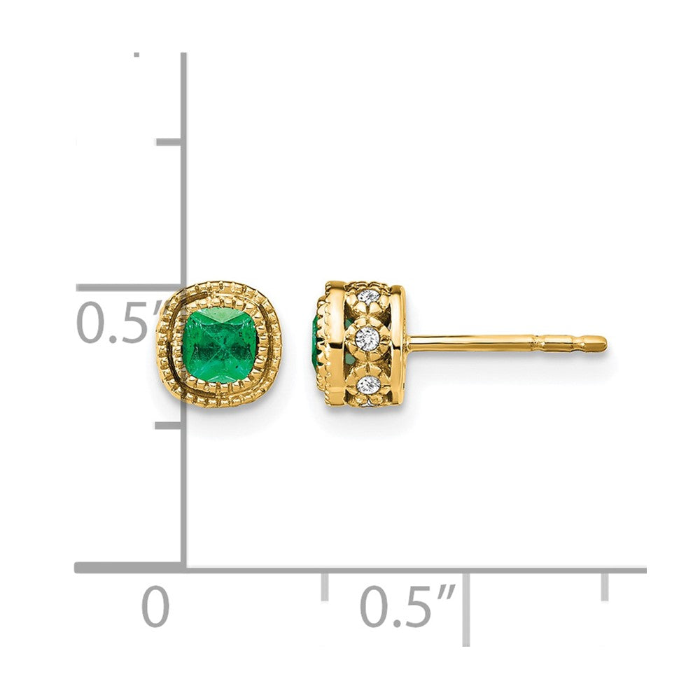 14k Yellow Gold Emerald and Real Diamond Earrings
