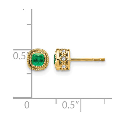 14k Yellow Gold Emerald and Real Diamond Earrings