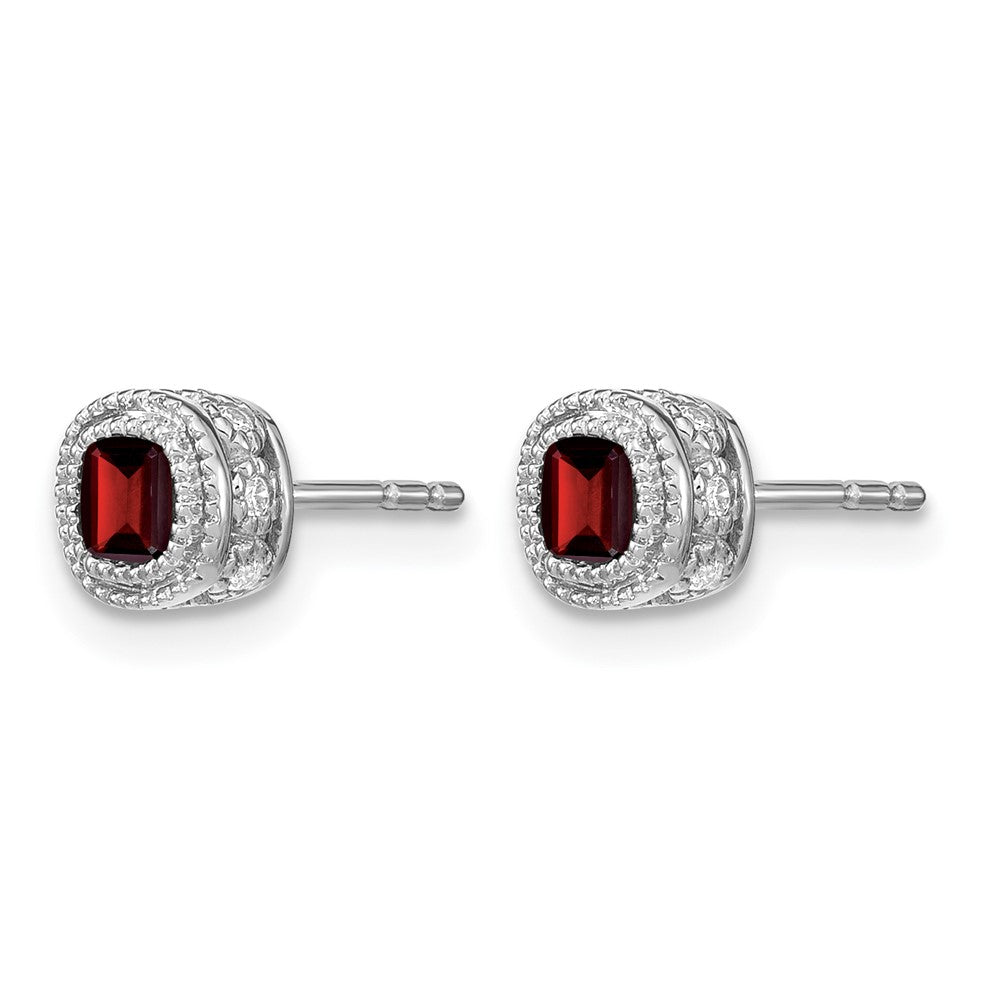 14k White Gold Cushion Garnet and Real Diamond Earrings