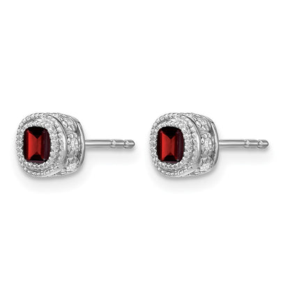 14k White Gold Cushion Garnet and Real Diamond Earrings