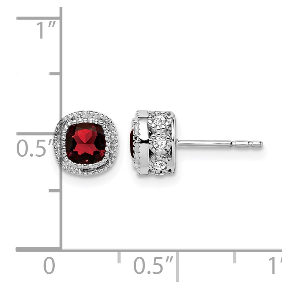 14k White Gold Cushion Garnet and Real Diamond Earrings