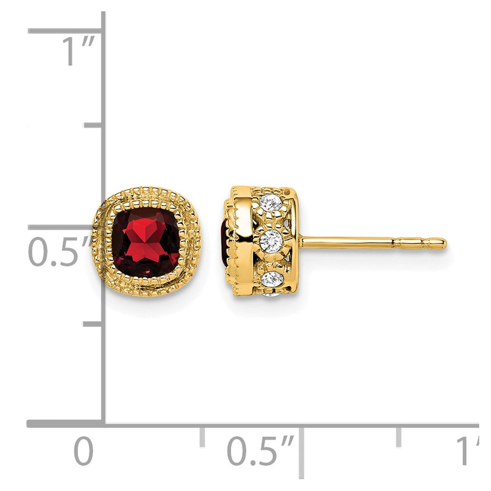 14k Yellow Gold Cushion Garnet and Real Diamond Earrings
