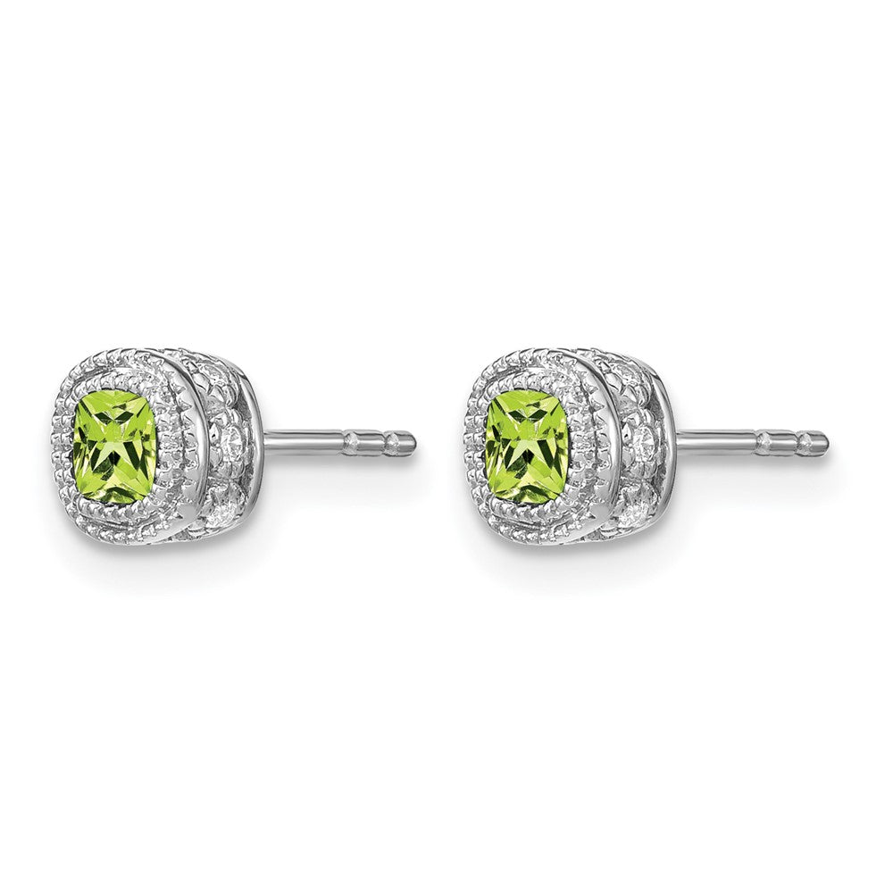14k White Gold Cushion Peridot and Real Diamond Earrings