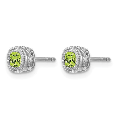14k White Gold Cushion Peridot and Real Diamond Earrings