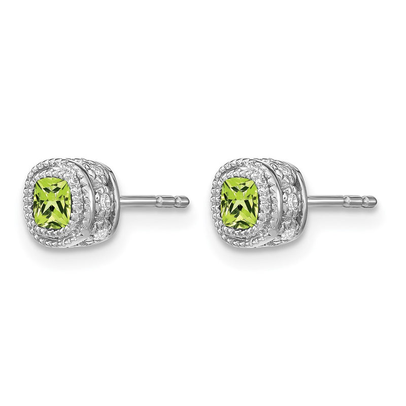 14k White Gold Cushion Peridot and Real Diamond Earrings