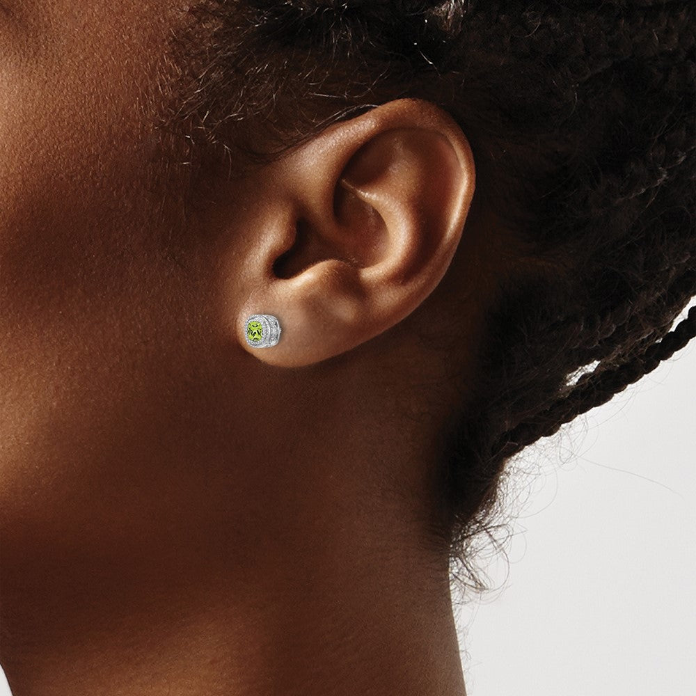 14k White Gold Cushion Peridot and Real Diamond Earrings