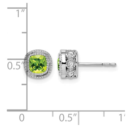 14k White Gold Cushion Peridot and Real Diamond Earrings