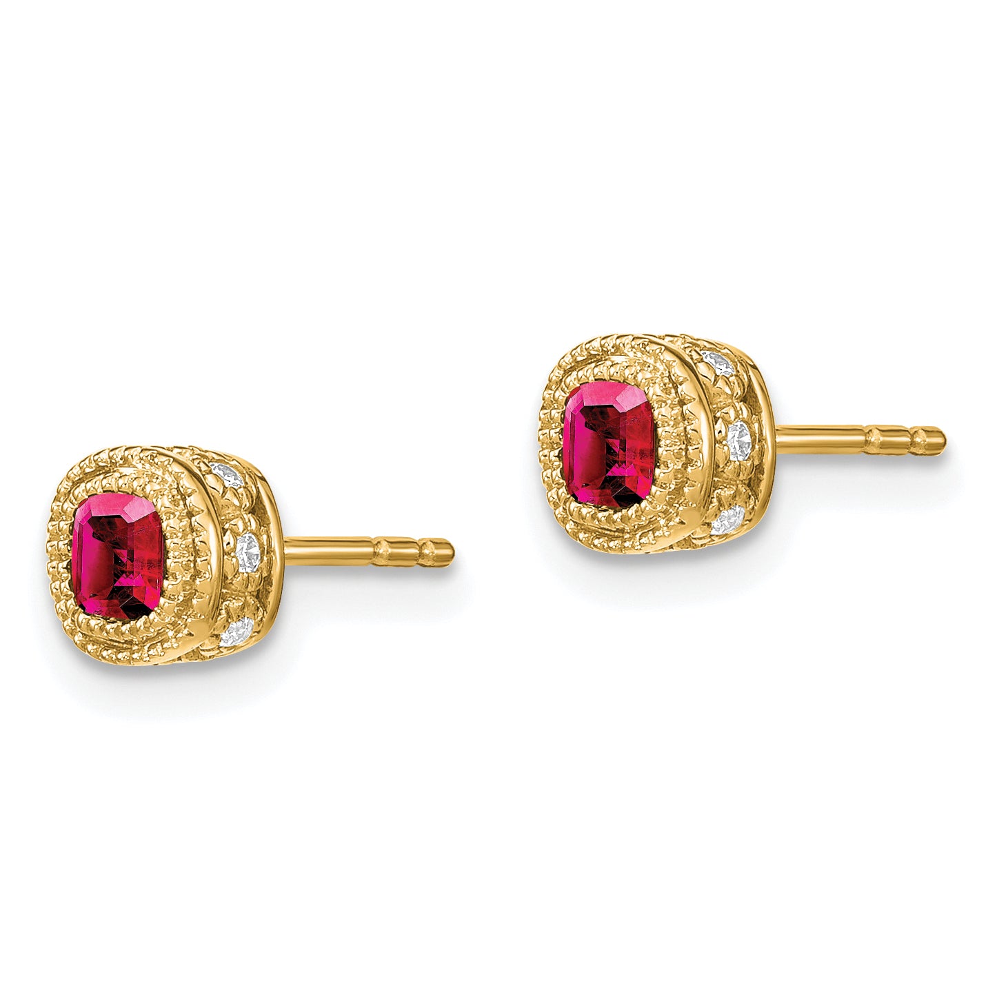 10K Yellow Gold Cushion Ruby And Diamond Earrings