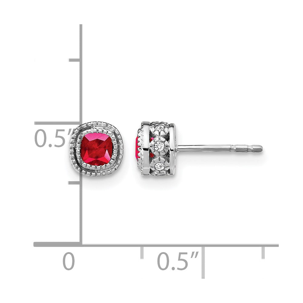 14k White Gold Cushion Ruby and Real Diamond Earrings