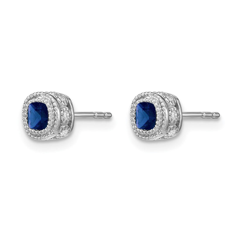10K White Gold Cushion Sapphire And Diamond Earrings