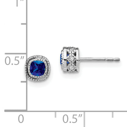 10K White Gold Cushion Sapphire And Diamond Earrings